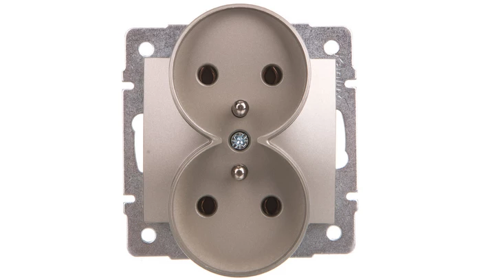 DOMO Gniazdo podwójne z uziemieniem śrubowe 16A 250V szampański 011253150 25032