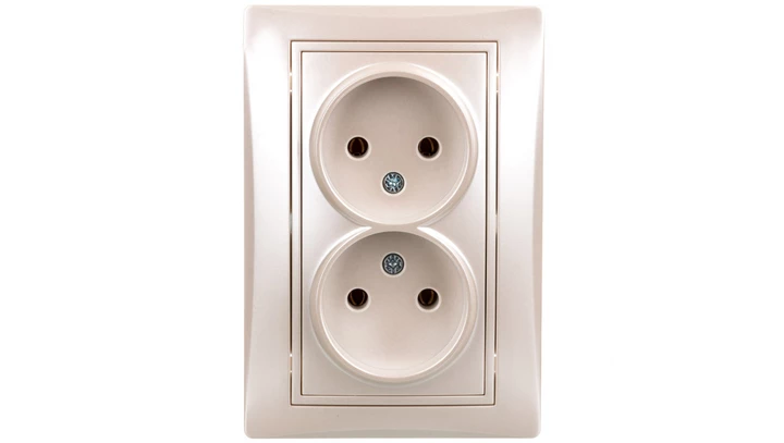 DOMO Gniazdo podwójne bez uziemienia kompletne śrubowe 16A 250V perłowy biały 011280130 24977
