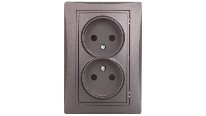 DOMO Gniazdo podwójne bez uziemienia kompletne śrubowe 16A 250V grafit 011280141 24918