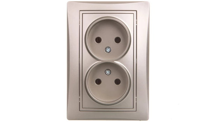 DOMO Gniazdo podwójne bez uziemienia kompletne śrubowe 16A 250V szampański 011280150 25036