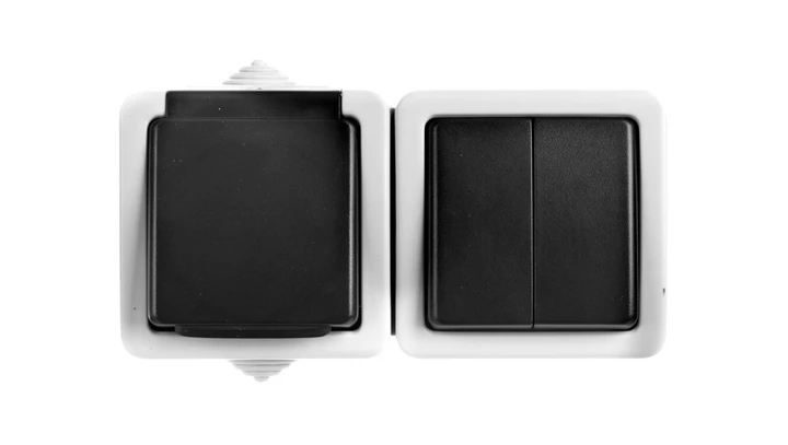 TEKNO Łącznik świecznikowy + Gniazdo z przesłoną styków 10AX/16A 250V szare IP54 25359