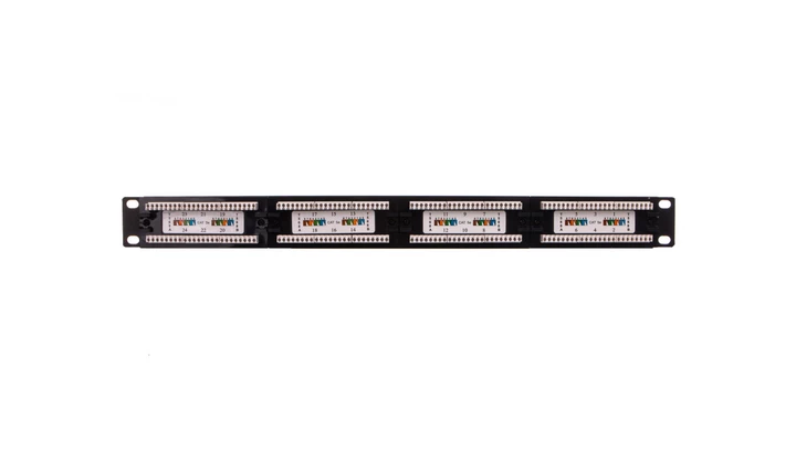 Patch panel kompletny 19 cali 24x RJ45 U/UTP kat. 5e 1U czarny RAL 9005 DN-91524U-1