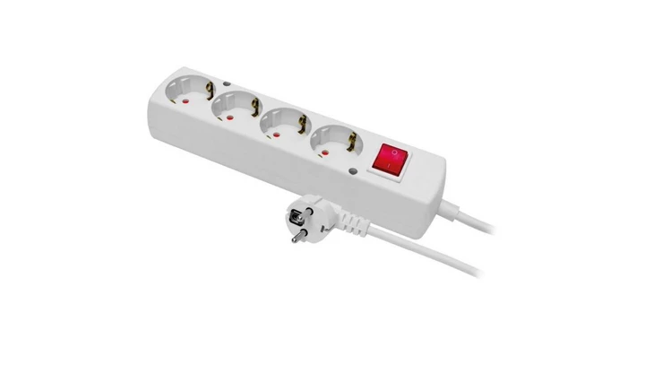 Przedłużacz z wyłącznikiem 4-gniazda z/u Schuko 10A 1,5m /H05VV-F 3x1/ biały PS-470S WS