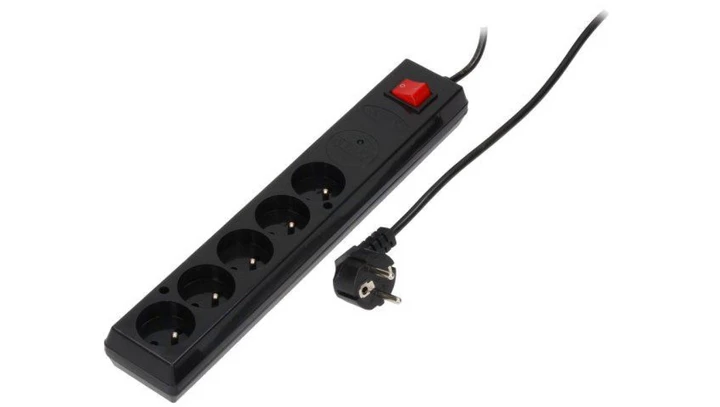 Listwa przeciwprzepięciowa PS-5PF z filtrem 5-gniazd z/u 10A 5m /OMY 3x1/ czarna