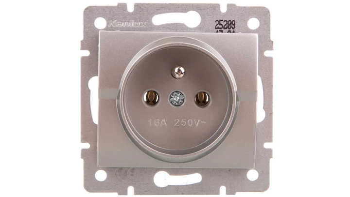 LOGI Gniazdo pojedyncze 2P+Z śrubowe 16A 250V Srebrny 25209