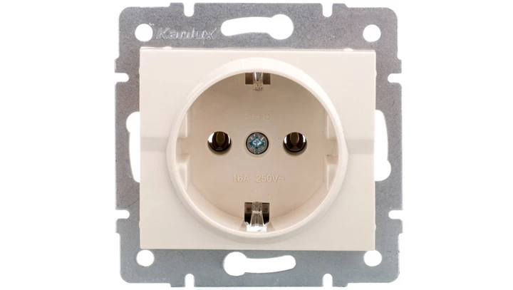 LOGI Gniazdo pojedyncze 2P+Z Schuko śrubowe16A 250V Kremowy 25145