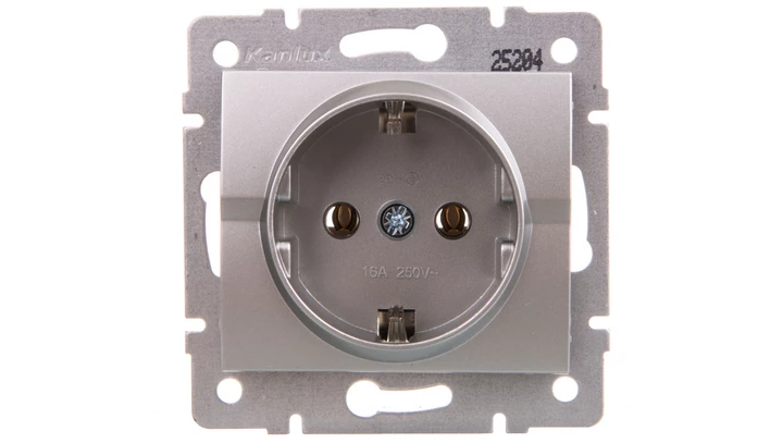 LOGI Gniazdo pojedyncze 2P+Z Schuko śrubowe 16A 250V Srebrny 25204