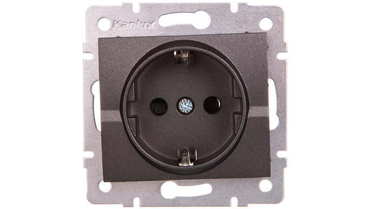 LOGI Gniazdo pojedyncze 2P+Z Schuko z przesłoną styków śrubowe 16A 250V Grafit 25266