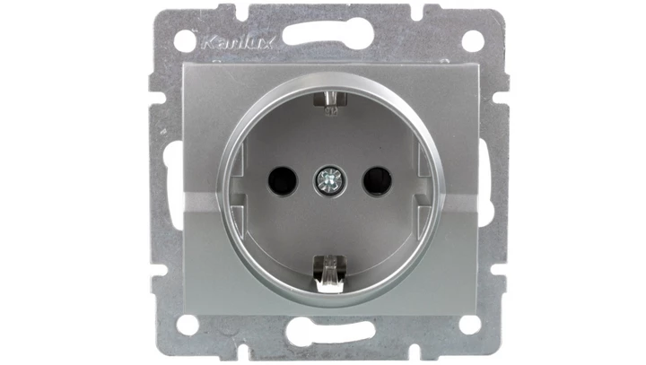 LOGI Gniazdo pojedyncze 2P+Z Schuko z przesłoną styków śrubowe 16A 250V Srebrny 25207