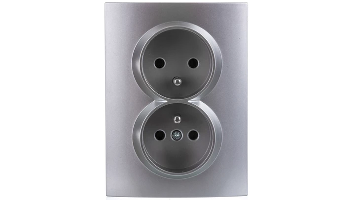 LOGI Gniazdo podwójne 2x2P+Z kompletne śrubowe 16A 250V Srebrny 25212