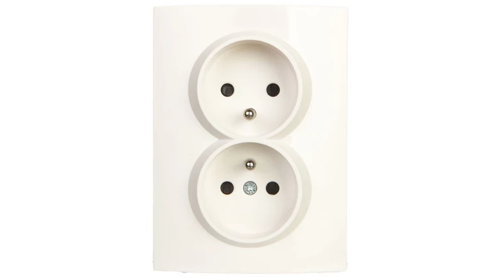 LOGI Gniazdo podwójne 2x2P+Z kompletne z przesłoną styków śrubowe 16A 250V Biały 25093