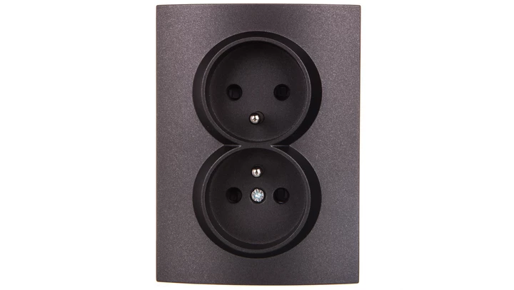 LOGI Gniazdo podwójne 2x2P+Z kompletne z przesłoną styków śrubowe 16A 250V Grafit 25270