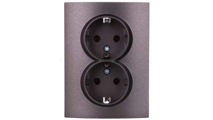 LOGI Gniazdo podwójne 2x2P+Z Schuko kompletne śrubowe 16A 250V Grafit 25272