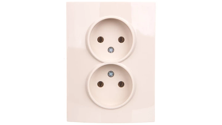 LOGI Gniazdo podwójne 2x2P kompletne śrubowe 16A 250V Kremowy 25155