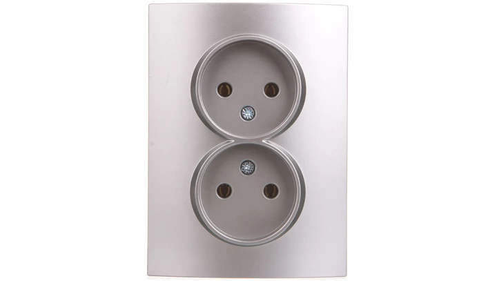 LOGI Gniazdo podwójne 2x2P kompletne śrubowe 16A 250V Srebrny 25214