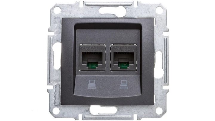 SEDNA Gniazdo komputerowe podwójne RJ45 kat.6 UTP grafitowe SDN4800170