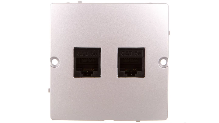 Simon Basic Gniazdo komputerowe podwójne RJ45 kat. 5e srebrny mat BMF52.02/43
