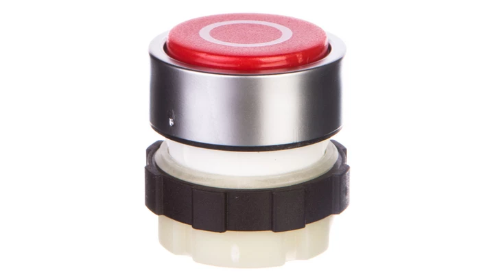 Przycisk fi22mm z ukrytym czołem czerwony /0/, pierścień w kolorze aluminium BE-B3D RT-0