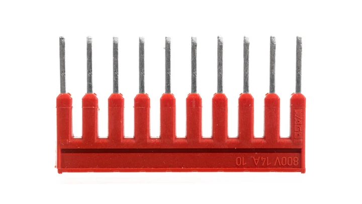 Mostek grzebieniowy z izolacją 10-torowy 14A czerwony 2000-410/000-005 /25szt./