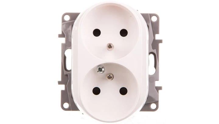 NILOE Gniazdo podwójne z/u do ramek wielokrotnych z przesłonami białe 764542