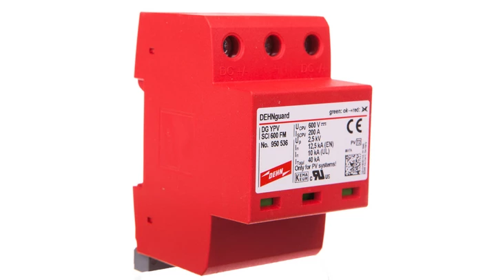 Ogranicznik przepięć C Typ 2 do ochrony instalacji PV 600V DC 3P 12,5kA 2,5kV DEHNguard compact YPV SCI 600 FM 950536