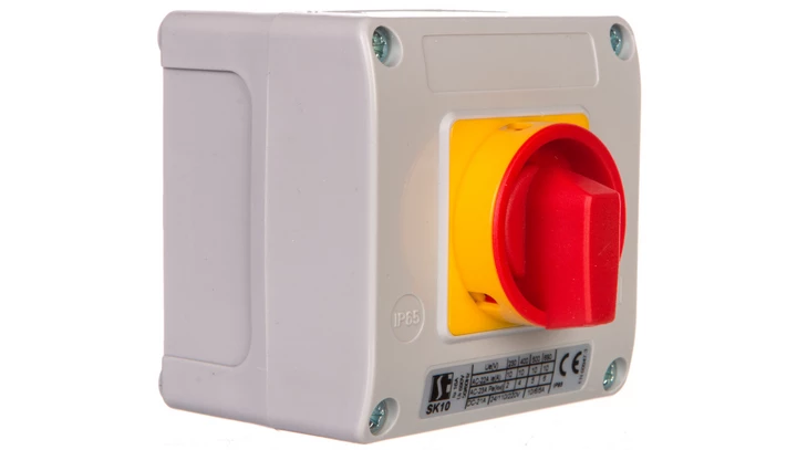 Łącznik krzywkowy 0-1 7P 10A w obudowie OB11 z czołem zamykanym żółto/czerwonym SK10-4.8240OB11ZC
