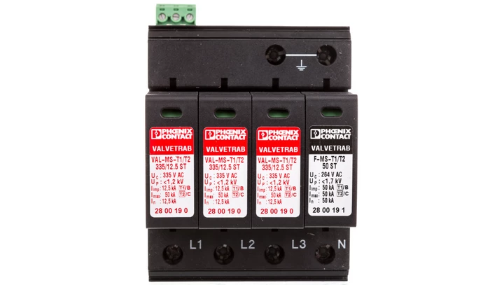 Ogranicznik przepięć Typ T1+T2 4P 12,5kA 1,2kV 335V VAL-MS-T1/T2 335/12.5/3+1-FM 2800183