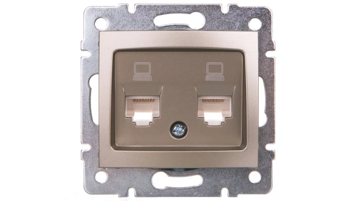 DOMO Gniazdo komputerowe podwójne niezależne 2x RJ45Cat 5e Jack szampańskie 011410050 25050