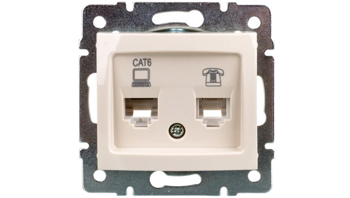 DOMO Gniazdo teleinformatyczne RJ45 Cat 6+RJ11 kremowe 011440003 24817