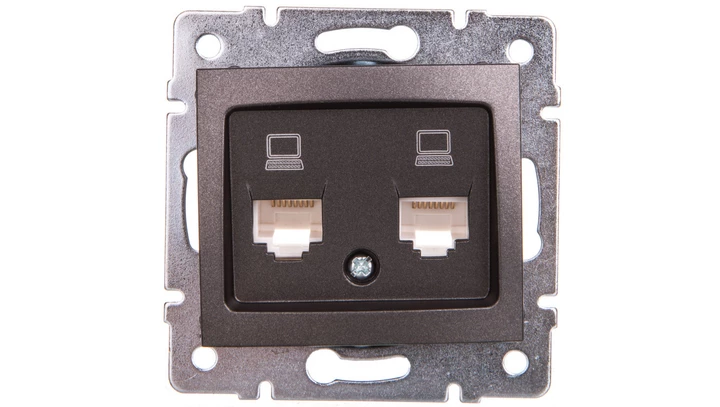 DOMO Gniazdo komputerowe podwójne niezależne 2x RJ45Cat 5e Jack grafit 011410041 24932