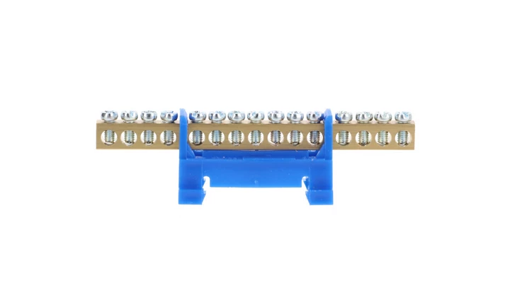 Listwa zaciskowa niska na szynę 15-torowa niebieska TH35 E.4025