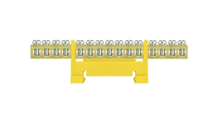 Listwa zaciskowa niska na szynę 15-torowa żółta TH35 E.4054