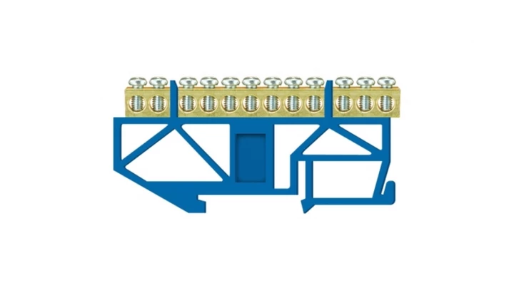 Listwa zaciskowa wysoka na szynę 12-torowa niebieska TH35 E.4045