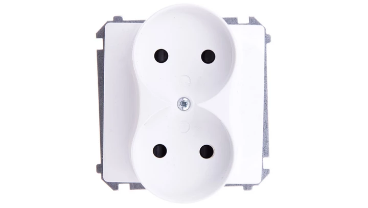 Simon Basic Gniazdo podwójne b/u 16A IP20 z przesloną torów białe BMG2Mz.01/11
