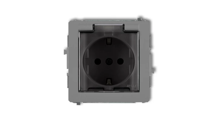 DECO Gniazdo bryzgoszczelne z/u SCHUKO (klapka dymna) szary mat 27DGPB-1sdp