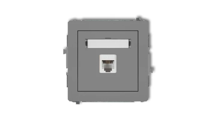 DECO Gniazdo telefoniczne pojedyncze 1xRJ11, 4-stykowy, beznarzędziowe szary mat 27DGT-1