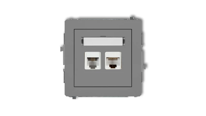 DECO Gniazdo telefoniczne pojedyncze 1xRJ11 + komputerowego pojedyncze 1xRJ45, kat. 5e, 8-stykowy, beznarzędziowe szary mat 27DG