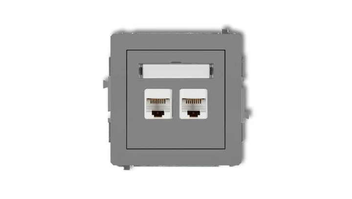 DECO Gniazdo komputerowe podwójny 2xRJ45, kat. 5e, 8-stykowy szary mat 27DGK-2