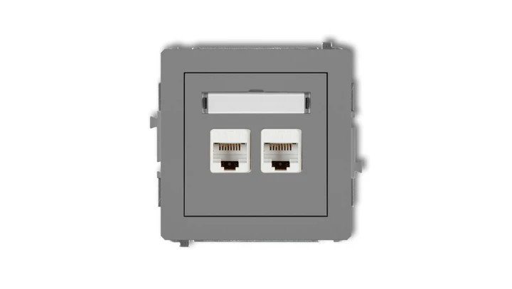 DECO Gniazdo komputerowe podwójny 2xRJ45, kat. 6, ekranowane, 8-stykowy szary mat 27DGK-6