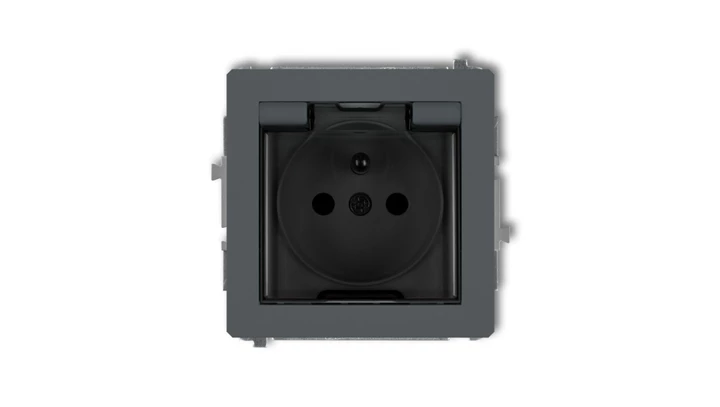 DECO Gniazdo bryzgoszczelne z/u (klapka dymna) grafitowy mat 28DGPB-1zdp