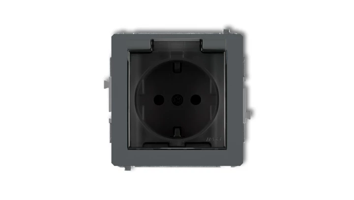 DECO Gniazdo bryzgoszczelne z/u SCHUKO (klapka dymna) grafitowy mat 28DGPB-1sdp
