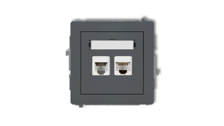 DECO Gniazdo telefoniczne pojedyncze 1xRJ11 + komputerowego pojedyncze 1xRJ45, kat. 5e, 8-stykowy, beznarzędziowe grafitowy mat
