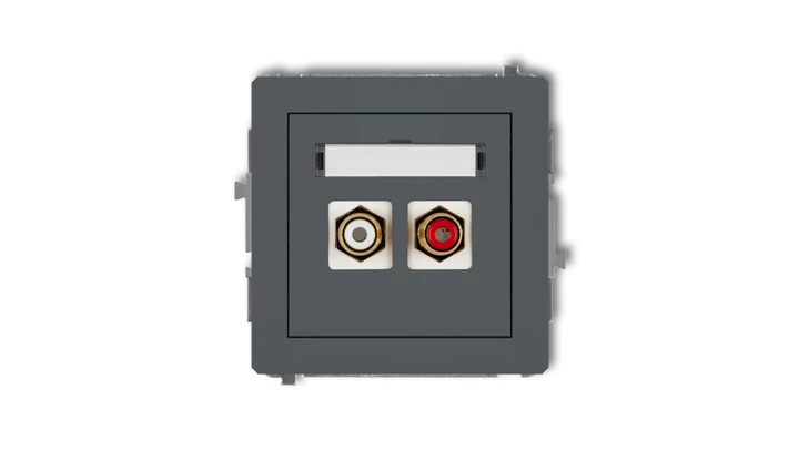 DECO Gniazdo podwójne RCA (typu cinch - biały i czerwony, pozłacany) grafitowy mat 28DGRCA-2