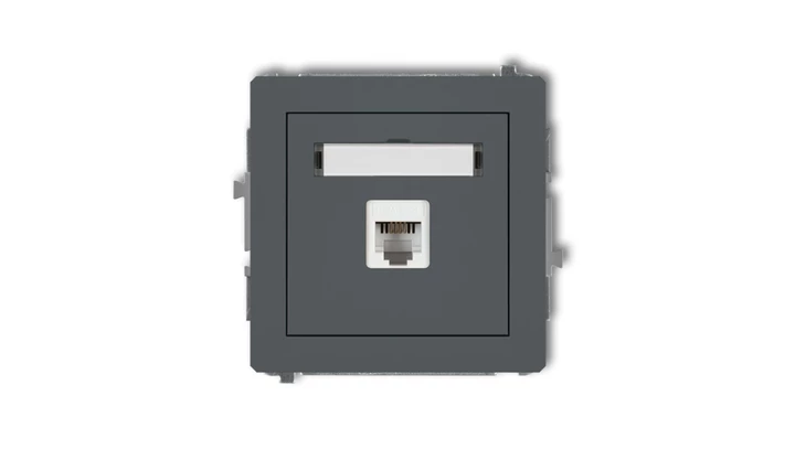 DECO Gniazdo telefoniczne pojedyncze 1xRJ11, 4-stykowy, beznarzędziowe grafitowy mat 28DGT-1