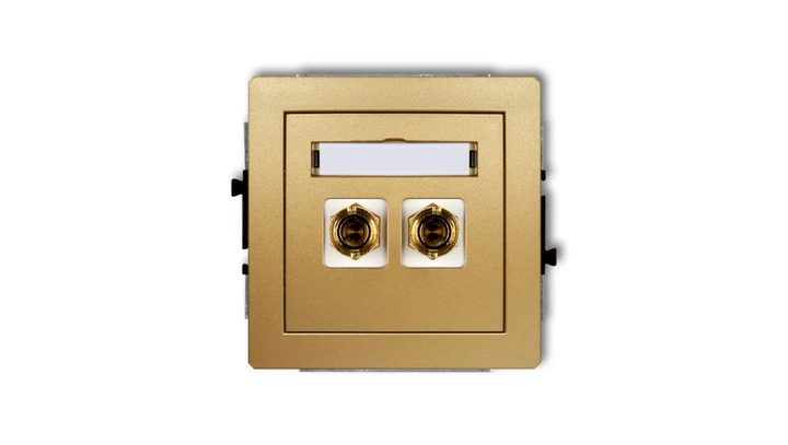 DECO Gniazdo głośnikowe pojedyncze (typu banan - czerwony i czarny, pozłacany, 4 mm2, do lutowania) złoty 29DGG-3