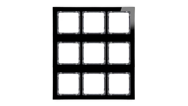 DECO Ramka modułowa 9 krotna (3 poziom, 3 pion) - efekt szkła (ramka czarna spód grafitowy) czarny 12-11-DRSM-3x3