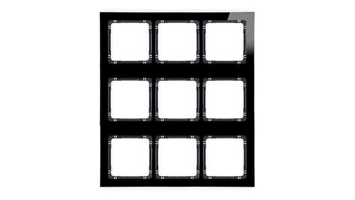 DECO Ramka modułowa 9 krotna (3 poziom, 3 pion) - efekt szkła (ramka czarna spód czarny) czarny 12-12-DRSM-3x3