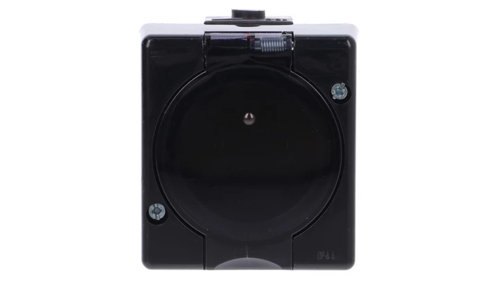 SENIOR Gniazdo pojedyncze z uziemieniem 2P+Z (klapka dymna) czarny 12GHS-1d