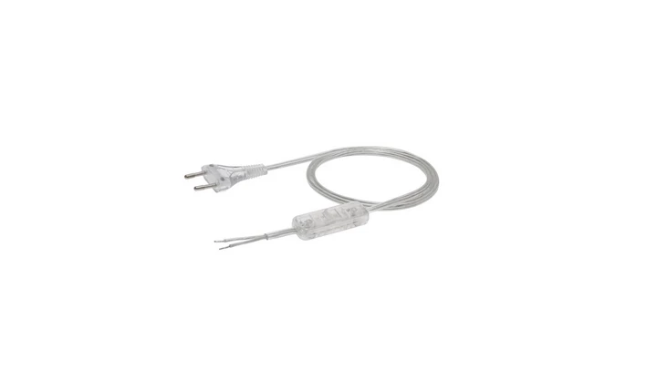 Przewód z wyłącznikiem z płaską wtyczką b/u H03VVH2-F 2x0,5 transparentny S-13W-0,5-2-0 /2m/