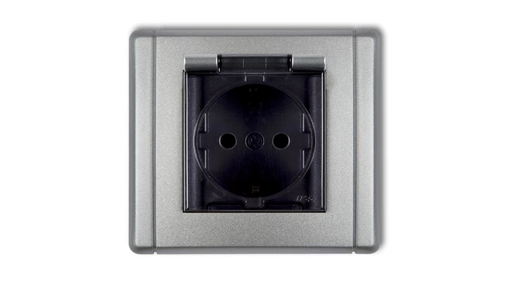 FLEXI Gniazdo bryzgoszczelne z/u SCHUKO (klapka dymna) srebrny metalik 7FGPB-1sdp